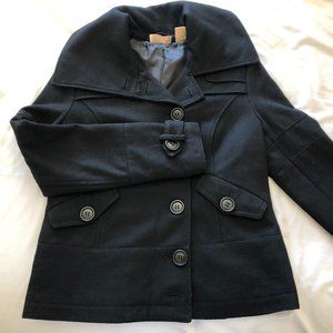 DKNY Jeans Black Wool Oversized Exaggerated Collar Coat Medium